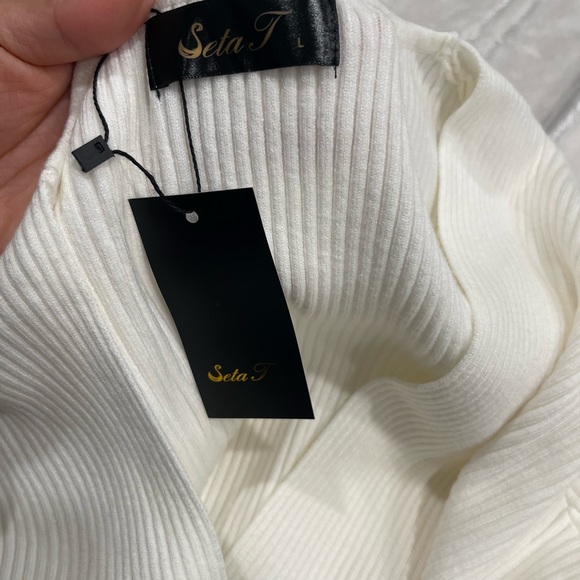 White Ribbed Wrap Sweater - Picture 6 of 6